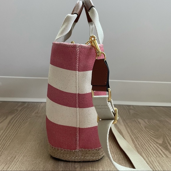 Lauren Ralph Lauren Small Striped Canvas Bag Pink - Picture 8 of 11